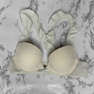 NWT aerie White Ruffle and Crochet Bikin Top
